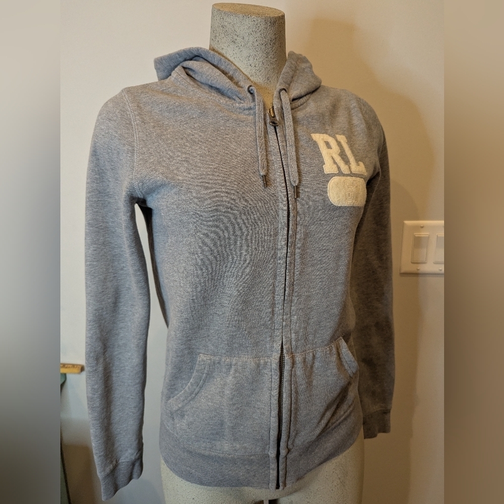 Ralph Lauren Polo Zip Up Hoodie Women L Gray Sweatshirt Classic Y2K Streetwear - Picture 5 of 11